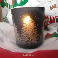 Wurm Sfeervol duo sfeerlichtjes – boommotief - Glas - 7×8 cm - Set van 2- Zwart - Gratis sfeerlichtjes, model eekhoorn
