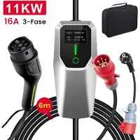 Junsun Hexinex Draagbare 11kW 16A 6M 3-Fase EV Laadkabel - Type 2 Laadpaal ,LCD Scherm, Schakelbare stroom, 1* Adapter - IEC62196-2 & IP67