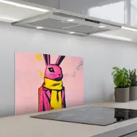 KitchenYeah Spatscherm 60x45 cm - Zelfklevende achterwand Abstract - Konijn - Sjaal - Geel - Keuken muurbeschermer - Spatwand fornuis