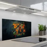 KitchenYeah Spatscherm 80x40 cm - Zelfklevende achterwand Wereldkaart - Kruiden - Levendige kleuren - Keuken muurbeschermer - Spatwand fornuis
