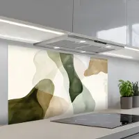 KitchenYeah Spatscherm 120x60 cm - Zelfklevende achterwand Japandi - Abstract - Groen - Keuken muurbeschermer - Spatwand fornuis