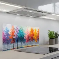 KitchenYeah Spatscherm 80x40 cm - Zelfklevende achterwand Bomen - Kleurrijk - Natuur - Abstract - Keuken muurbeschermer - Spatwand fornuis