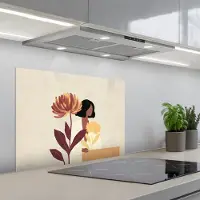 KitchenYeah Spatscherm 70x50 cm - Zelfklevende achterwand Vrouw - Minimalistisch - Bloem - Keuken muurbeschermer - Spatwand fornuis