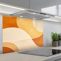 KitchenYeah Spatscherm 90x60 cm - Zelfklevende achterwand Abstract - Patroon - Modern - Beige - Oranje - Keuken muurbeschermer - Spatwand fornuis