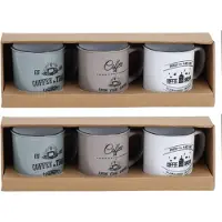 Excellent houseware Koffiemok Cosy - set van 6x - groen / beige / wit - 330 ml - mokken - keramiek