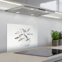 KitchenYeah Spatscherm 60x45 cm - Zelfklevende achterwand Vissen - Water - Wit - Keuken muurbeschermer - Spatwand fornuis
