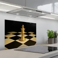 KitchenYeah Spatscherm 70x55 cm - Zelfklevende achterwand Schaakstuk - Koning - Schaakbord - Geblokt - Keuken muurbeschermer - Spatwand fornuis