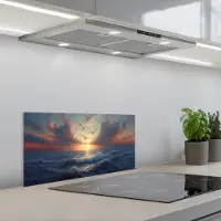 KitchenYeah Spatscherm 60x30 cm - Zelfklevende achterwand Meeuwen - Zonsondergang - Zee - Wolken - Keuken muurbeschermer - Spatwand fornuis