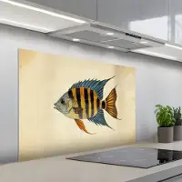 KitchenYeah Spatscherm 100x65 cm - Zelfklevende achterwand Vis - Tropisch - Strepen - Vinnen - Keuken muurbeschermer - Spatwand fornuis