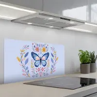 KitchenYeah Spatscherm 80x40 cm - Zelfklevende achterwand Vlinder - Lichtblauw - Sierlijk - Bloemen - Keuken muurbeschermer - Spatwand fornuis