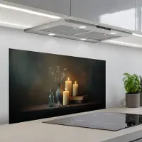 KitchenYeah Spatscherm 100x50 cm - Zelfklevende achterwand Kaarsen - Stilleven - Rustiek - Boeken - Keuken muurbeschermer - Spatwand fornuis