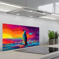 KitchenYeah Spatscherm 80x40 cm - Zelfklevende achterwand Ijsschots - Pinguïn - Abstract - Lucht - Keuken muurbeschermer - Spatwand fornuis