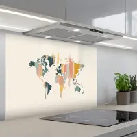 KitchenYeah Spatscherm 80x55 cm - Zelfklevende achterwand Wereldkaart - Penseelstrepen - Kleurrijk - Keuken muurbeschermer - Spatwand fornuis