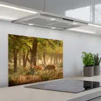 KitchenYeah Spatscherm 70x50 cm - Zelfklevende achterwand Herten - Bos - Herfst - Bosdieren - Natuur - Hert - Keuken muurbeschermer - Spatwand fornuis