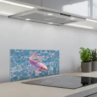 KitchenYeah Spatscherm 70x30 cm - Zelfklevende achterwand Vis - Water - Blauw - Licht - Keuken muurbeschermer - Spatwand fornuis