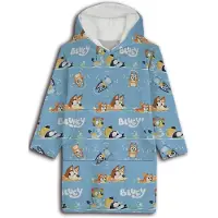 Bluey Plaid Sweatshirt, kindermaat, oversized poncho met lange mouwen van zacht flanel met sherpavoering en capuchon. One Size Fits All (kinderen)