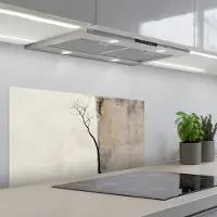 KitchenYeah Spatscherm 80x40 cm - Zelfklevende achterwand Wabi sabi - Plant - Beige - Keuken muurbeschermer - Spatwand fornuis