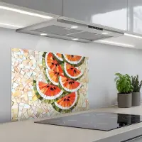 KitchenYeah Spatscherm 70x50 cm - Zelfklevende achterwand Mozaïek - Watermeloen - Rood - Pitten - Keuken muurbeschermer - Spatwand fornuis