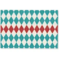 MuchoWow Deurmat 90x60 cm - Droogloopmat Illustratie - Ruiten - Rood - Groen - Mat voor binnen - Schoonloopmat - Deurmatten met print - Inloopmat