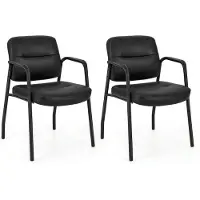 Costway Conferentiestoelen, set van 2, gevoerde bezoekersstoelen met armleuningen en metalen frame, bureaustoelen tot 160 kg belastbaar, wachtkamerstoelen voor kantoor, conferentie, receptie, zwart