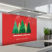 KitchenYeah Spatscherm 80x55 cm - Zelfklevende achterwand Minimalistisch - Kerstbomen - Rood - Sneeuw - Keuken muurbeschermer - Spatwand fornuis
