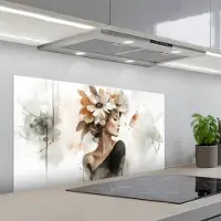 KitchenYeah Spatscherm 100x50 cm - Zelfklevende achterwand Bloesem - Portret - Gezicht - Keuken muurbeschermer - Spatwand fornuis