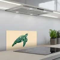 KitchenYeah Spatscherm 60x30 cm - Zelfklevende achterwand Schildpad - Sierlijk - Groen - Schild - Keuken muurbeschermer - Spatwand fornuis