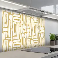 KitchenYeah Spatscherm 120x80 cm - Zelfklevende achterwand Zandkleur - Wit - Patroon - Keuken muurbeschermer - Spatwand fornuis