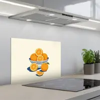 KitchenYeah Spatscherm 60x45 cm - Zelfklevende achterwand Schaal - Minimalistisch - Oranje - Sinaasappels - Keuken muurbeschermer - Spatwand fornuis