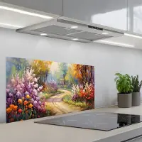 KitchenYeah Spatscherm 90x45 cm - Zelfklevende achterwand Bloemen - Bomen - Kunst - Watercolor - Keuken muurbeschermer - Spatwand fornuis