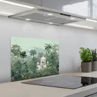 KitchenYeah Spatscherm 60x45 cm - Zelfklevende achterwand Tropische tuin - Koepelgebouw - Bloemen - Keuken muurbeschermer - Spatwand fornuis
