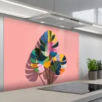 KitchenYeah Spatscherm 120x80 cm - Zelfklevende achterwand Bladeren - Geschilderd - Vlakken - Kleurrijk - Keuken muurbeschermer - Spatwand fornuis
