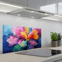 KitchenYeah Spatscherm 80x40 cm - Zelfklevende achterwand Bloemexplosie - Veelkleurig - Bewegend - Keuken muurbeschermer - Spatwand fornuis