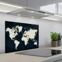 KitchenYeah Spatscherm 70x55 cm - Zelfklevende achterwand Wereldkaart - Minimalistisch - Contrast - Keuken muurbeschermer - Spatwand fornuis