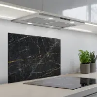 KitchenYeah Spatscherm 70x50 cm - Zelfklevende achterwand Marmer - Zwart - Goud - Grijs - Marmerlook - Keuken muurbeschermer - Spatwand fornuis