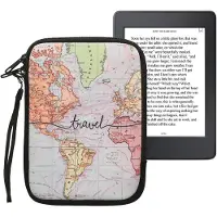 Kwmobile Universele Cover voor eReader - Neopreen hoesje Travel Wereldkaart design zwart / meerkleurig - 17 x 12 x 2 cm