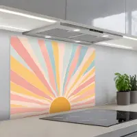 KitchenYeah Spatscherm 80x60 cm - Zelfklevende achterwand Illustratie - Zon - Pastelkleuren - Keuken muurbeschermer - Spatwand fornuis