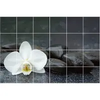 Wallfluent Tegelstickers - Bloem Op Waterstenen Tegelfolie - Set van 24 stuks 10 x 10 cm - Wit Tegelfolie Keuken - Mozaïek Bloemen en Planten Tegelstickers WC