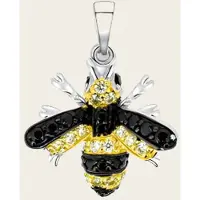 MOOYE ® - Collectie Zilveren Bij hanger met zwart en gele vleugels en zirkonia's