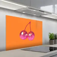 KitchenYeah Spatscherm 100x65 cm - Zelfklevende achterwand Discoballen - Kers - Spiegels - Roze - Keuken muurbeschermer - Spatwand fornuis