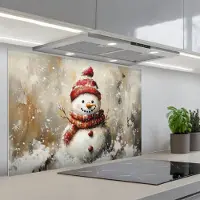 KitchenYeah Spatscherm 80x55 cm - Zelfklevende achterwand Sneeuwpop - Winter - Sneeuw - Beige - Keuken muurbeschermer - Spatwand fornuis