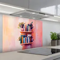 KitchenYeah Spatscherm 90x60 cm - Zelfklevende achterwand Planken - Boeken - Bladeren - Keuken muurbeschermer - Spatwand fornuis