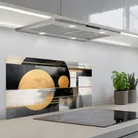 KitchenYeah Spatscherm 80x40 cm - Zelfklevende achterwand Abstract - Goud - Zilver - Vormen - Aesthetic - Modern - Keuken muurbeschermer - Spatwand fornuis