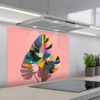 KitchenYeah Spatscherm 80x60 cm - Zelfklevende achterwand Bladeren - Geschilderd - Vlakken - Kleurrijk - Keuken muurbeschermer - Spatwand fornuis
