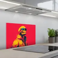 KitchenYeah Spatscherm 60x40 cm - Zelfklevende achterwand Zonnebril - Schedel - Jas - Rood - Keuken muurbeschermer - Spatwand fornuis