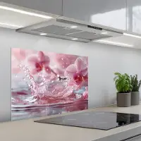 KitchenYeah Spatscherm 70x55 cm - Zelfklevende achterwand Abstract - Modern - Water - Orchidee - Keuken muurbeschermer - Spatwand fornuis