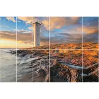 Wallfluent Tegelstickers - Vuurtoren Aan De Kust Stickers Voor Tegels - Set van 24 stuks 15 x 15 cm - Oranje Tegelfolie Keuken - Mozaïek Landschappen Badkamer Tegelstickers