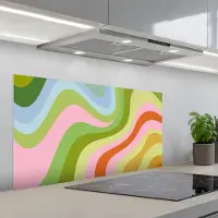 KitchenYeah Spatscherm 100x50 cm - Zelfklevende achterwand Lijnen - Pasteltinten - Golvend - Keuken muurbeschermer - Spatwand fornuis