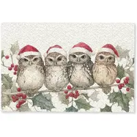 MuchoWow Deurmat 60x40 cm - Droogloopmat Uilen - Tak - Hulstblaadjes - Kerstmuts - Mat voor binnen - Schoonloopmat - Deurmatten met print - Inloopmat