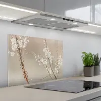 KitchenYeah Spatscherm 70x55 cm - Zelfklevende achterwand Bloemen - Wit - Planten - Keuken muurbeschermer - Spatwand fornuis